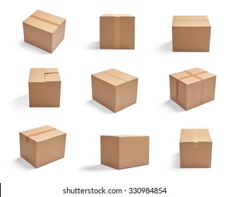 collection of  various cardboard boxes on white background