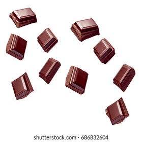 collection of various chocolate pieces on white background