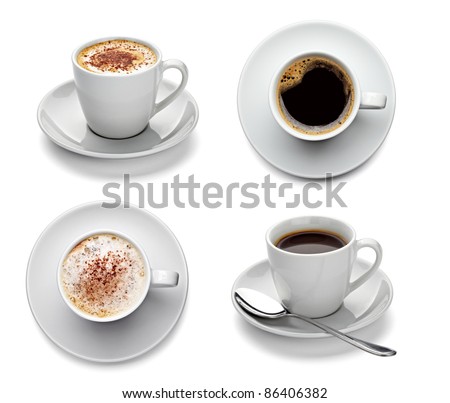 collection of various coffee cups on white background. each one is shot separately