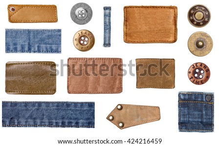 collection of various denim jeans parts. each one is shot separately