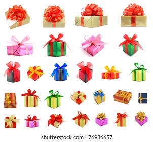 Collection Of Various Gift Wrapped Presents, Isolated On White Background