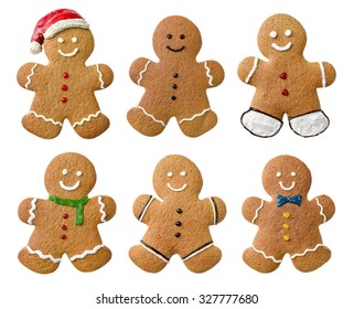 Collection of various gingerbread men on a white background
