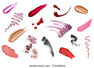 Collection Of Various Make Up On White Background. Each One Is Shot Separately