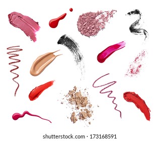 Collection Of Various Make Up On White Background. Each One Is Shot Separately