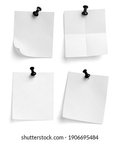 Collection Of  Various Note Paper With A Push Pin On White Background