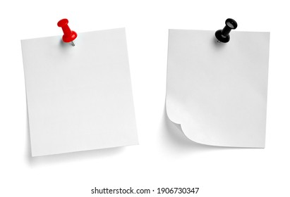 Collection Of  Various Note Paper With A Push Pin On White Background