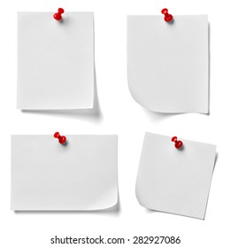 collection of various note paper with a red push pin on white background. each one is shot separately - Shutterstock ID 282927086
