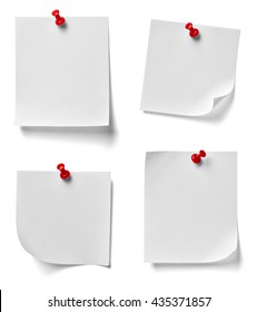 collection of various note paper with a red push pin on white background. each one is shot separately - Shutterstock ID 435371857