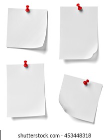 collection of various note paper with a red push pin on white background. each one is shot separately - Shutterstock ID 453448318