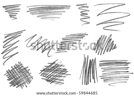 collection of  various pencil strokes on white background