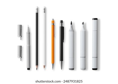 Collection of various pens, pencils, mechanical pencils, brushes and markers isolated on a white background. High resolution.  - Powered by Shutterstock