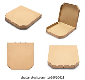 collection of various  pizza box on white background