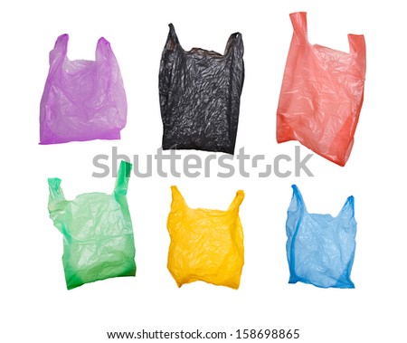 collection of various plastic bags isolated on white background