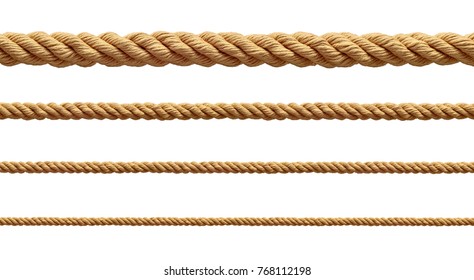 collection of  various ropes string on white background. each one is shot separately - Shutterstock ID 768112198