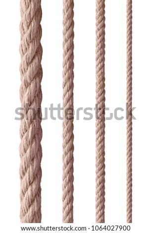 collection of  various ropes string on white background. each one is shot separately