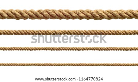 collection of  various ropes string on white background. each one is shot separately