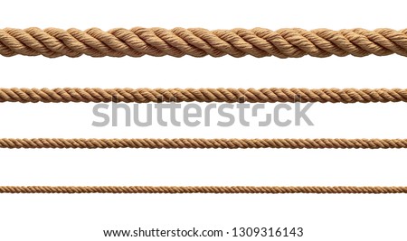 collection of  various ropes string on white background. each one is shot separately