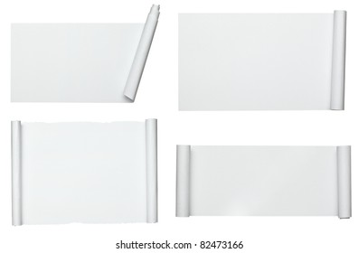 collection of  various scroll paper on white background. each one is shot separately
