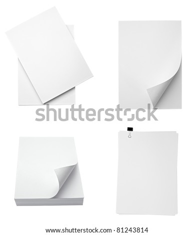 collection of various stacks of papers on white background. each one is shot separately