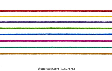 collection of  various strings on white background. each one is shot separately