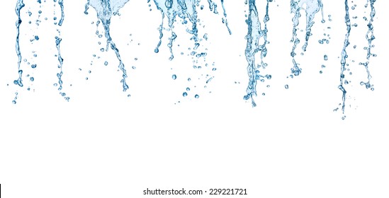 collection of various water splashes on white background. each one is shot separately