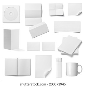 Collection Of  Various White Business Print Templates On White Background. Each One Is Shot Separately