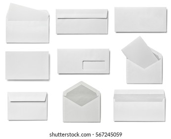 collection of  various white business print templates on white background. each one is shot separately