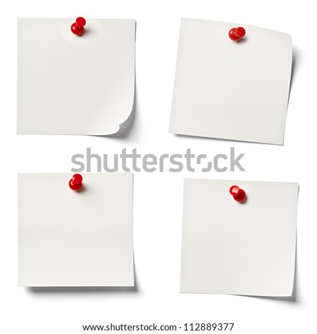 collection of  various white note papers on white background. each one is shot separately