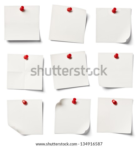 collection of  various white note papers on white background. each one is shot separately