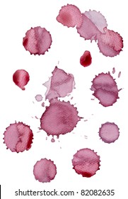 collection of  various wine stains on  white background. each one is shot separately