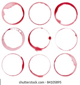 collection of  various wine stains on  white background. each one is shot separately