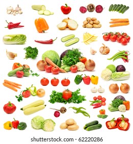 Collection Vegetables Isolated On White Background