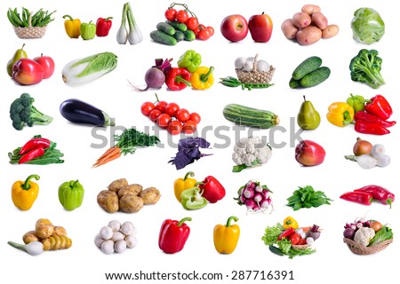 collection of lot vegetables isolated on white background. large depth of field of the frame