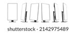 collection of vertical computer monitor with empty screen isolated on white background.