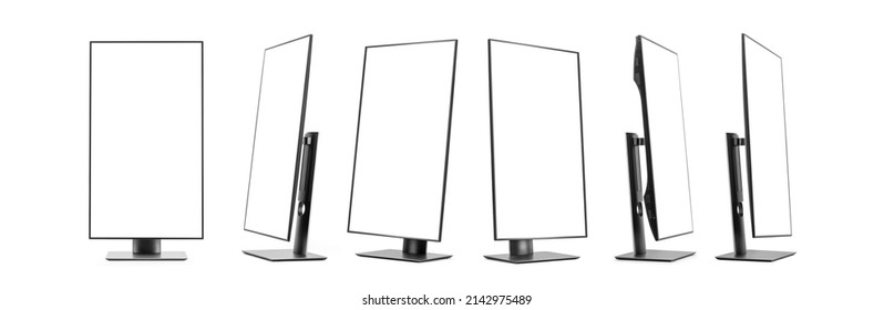 collection of vertical computer monitor with empty screen isolated on white background. - Shutterstock ID 2142975489