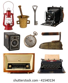 Collection Of Vintage Objects On White Background