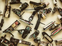 Collection Of Vintage Record Player Stylus Cartridges On A Flee Market