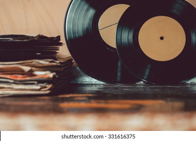 A Collection Of Vinyl Records. Vintage Toning