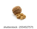 Collection of Walnuts isolated on white background, Walnuts kernels on White Background With clipping path.