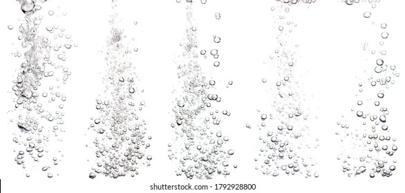 Collection Water Bubble Black Oxygen Air, In Underwater Clear Liquid With Bubbles Flowing Up On The Water Surface, Isolated On A White Background
