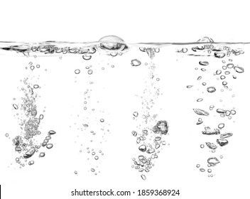 Collection Water Bubble Black Oxygen Air, In Underwater Clear Liquid With Bubbles Flowing Up On The Water Surface, Isolated On A White Background