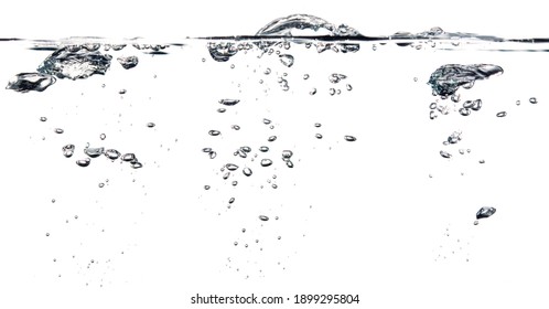 Collection Water Bubble Black Oxygen Air, In Underwater Clear Liquid With Bubbles Flowing Up On The Water Surface, Isolated On A White Background