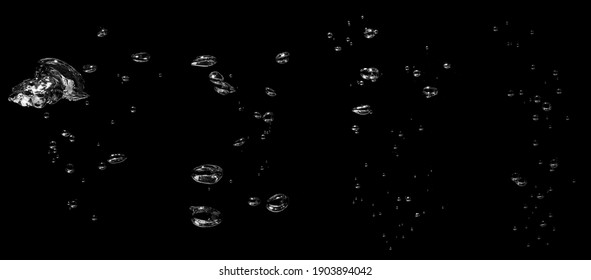 Collection Water Bubble White Oxygen Air, In Underwater Clear Liquid With Bubbles Flowing Up On The Water Surface, Isolated On A Black Background