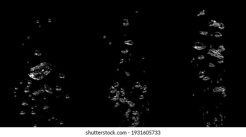 Collection Water Bubble White Oxygen Air, In Underwater Clear Liquid With Bubbles Flowing Up On The Water Surface, Isolated On A Black Background
