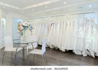 Collection of wedding dresses in the shop - Powered by Shutterstock