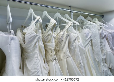 Collection Of Wedding Dresses In The Shop