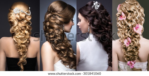 Collection Wedding Hairstyles Beautiful Girls Beauty Stock
