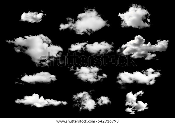 黒い背景に白い雲のコレクション の写真素材 今すぐ編集