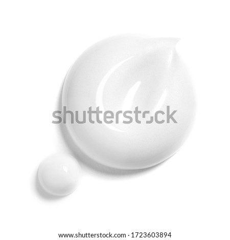 Collection of White Cosmetic Cream Isolated on White Background. Skin Tone CC Cream Tear Shape. Set of Lipstick Smear. Lip Gloss Smudge. Cosmetics BB Makeup Swatche. Drop of Liquid Foundation Stroke