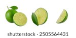 The collection of whole lemons, lemon leaves, and sliced lemons on a white background